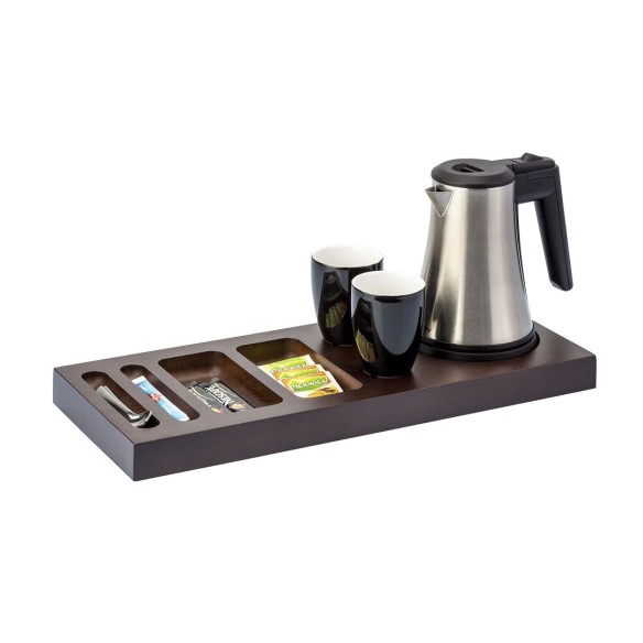 Bandeja rectangular de madera y hervidor de 0