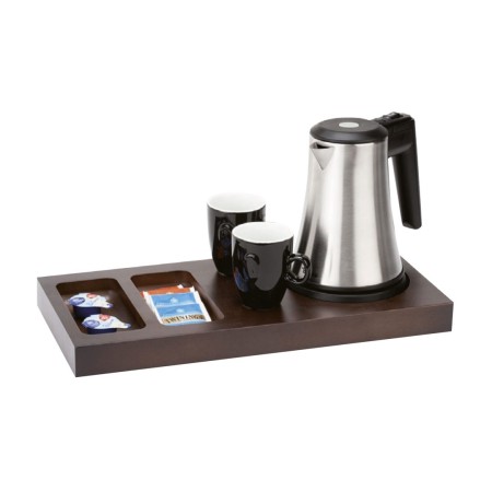 Bandeja de madera color caoba con hervidor de 0