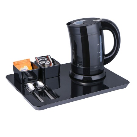 Hervido de 0,8 litos con bandeja negra de melamina y porta sobres.