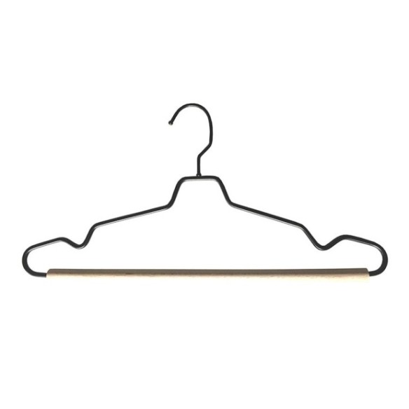 Percha metálica de 40 cm con barra de madera.