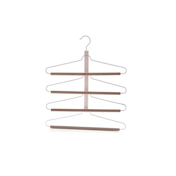 Percha múltiple para 4 camisas con barra de madera.