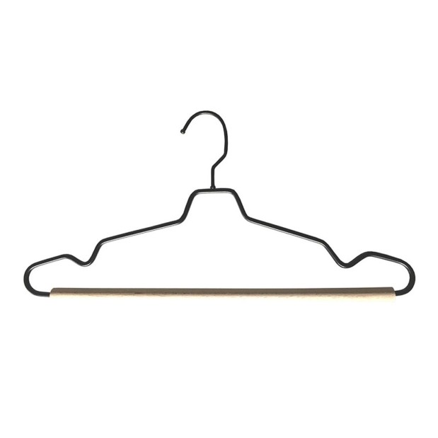Percha metálica negra de 40 cm con barra de madera.