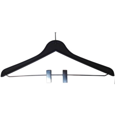 Percha negra de 45 cms con pinzas y clavo de seguridad.
