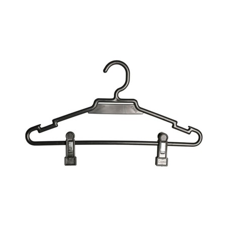 Percha negra con muescas y pinzas de 35 cms.