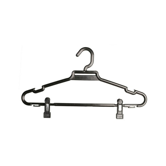 Percha negra con muescas y pinzas de 40 cms.