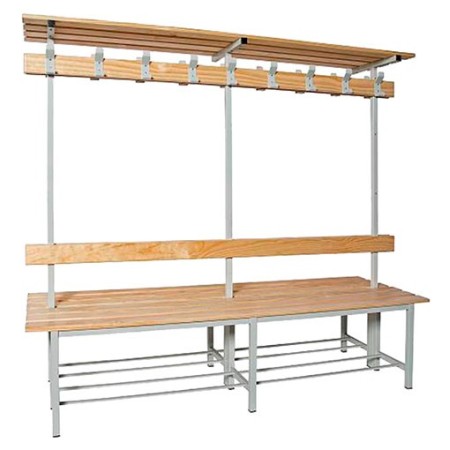Banco de madera doble con perchero y repisa de 1500m