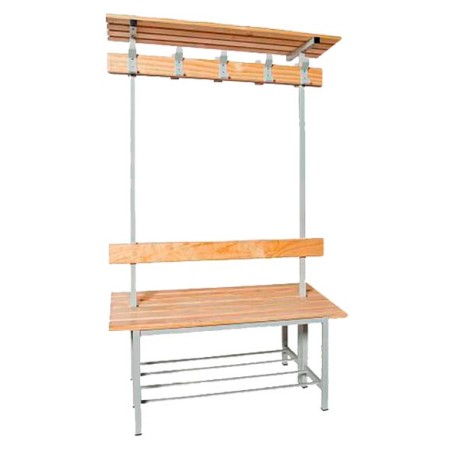 Banco de madera doble con perchero y repisa de 1000m.