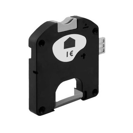 Cerradura manual monedero de color negro.