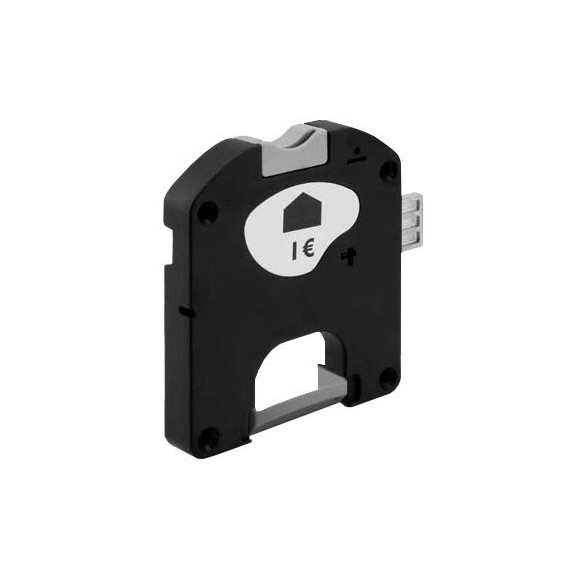 Cerradura manual monedero de color negro.