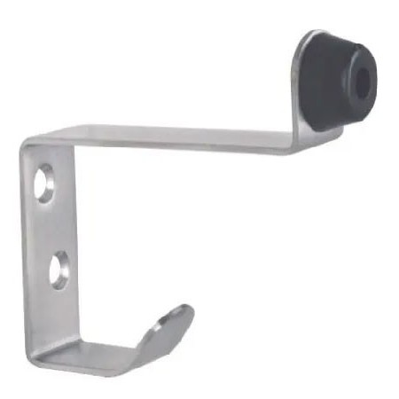 Percha con tope para puertas de acero inoxidable acabado negro.