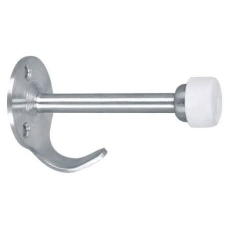 Percha con tope para puertas de acero inoxidable acabado blanco.