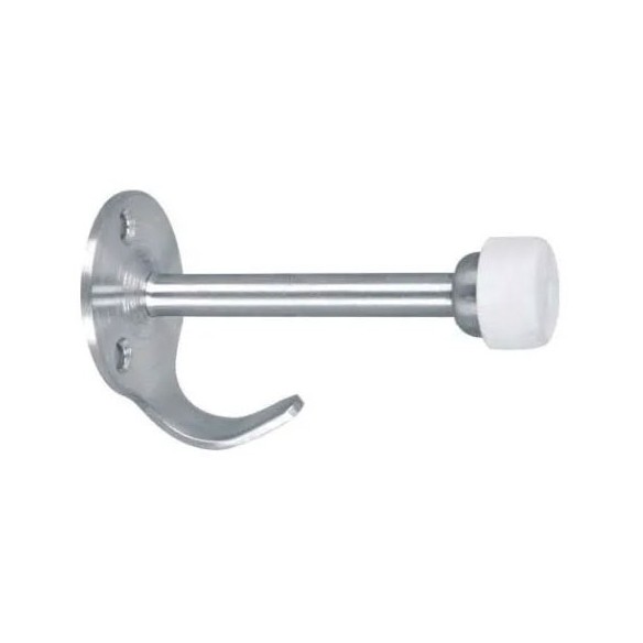 Percha con tope para puertas de acero inoxidable acabado blanco.