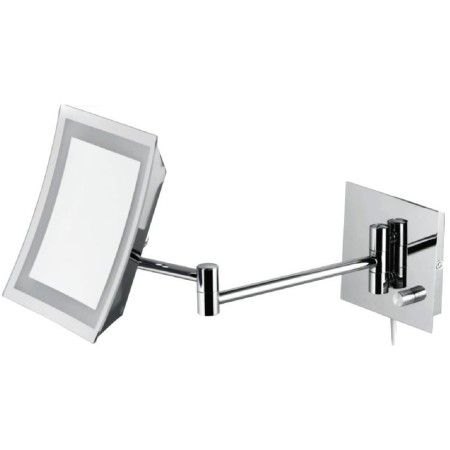 Espejo cuadrado de tres aumentos con luz y brazo de acabado brillante.