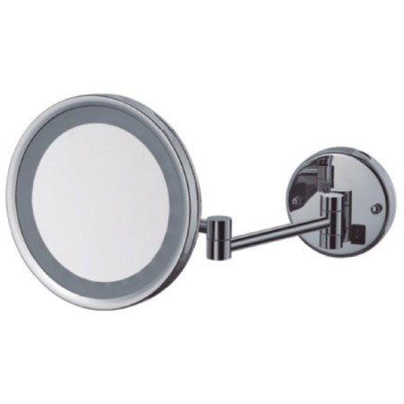 Espejo redondo de tres aumentos con luz y brazo acabado brillante.