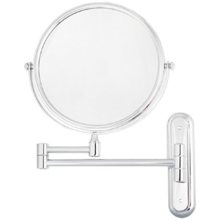 Espejo redondo de tres aumentos con brazo acabado brillante.