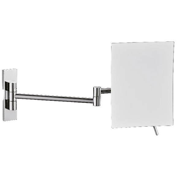 Espejo cuadrado de tres aumentos con brazo acabado brillante.