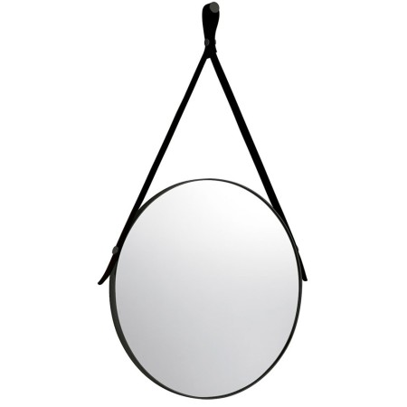 Espejo de pared round leather 700mm negro mate.