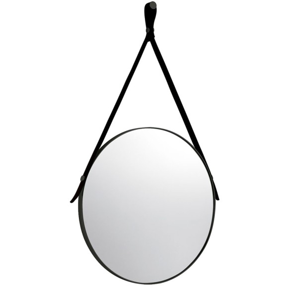 Espejo de pared round leather 700mm negro mate.