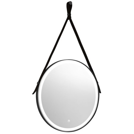 Espejo de pared round leather 700mm con led negro mate.
