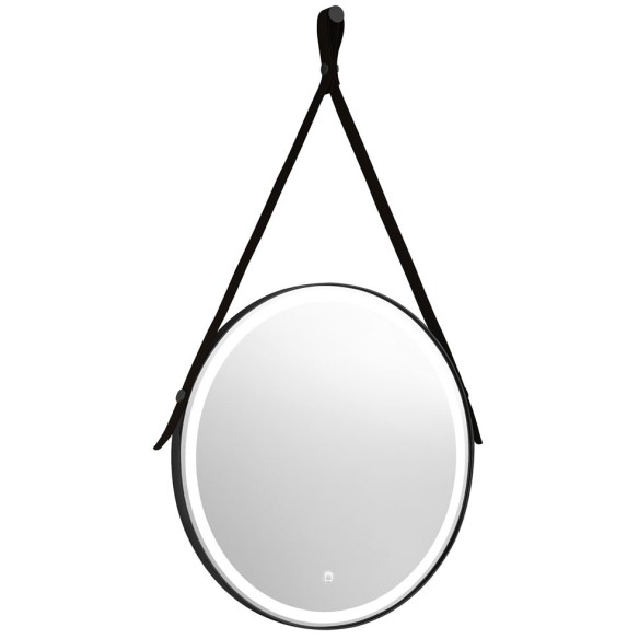 Espejo de pared round leather 700mm con led negro mate.