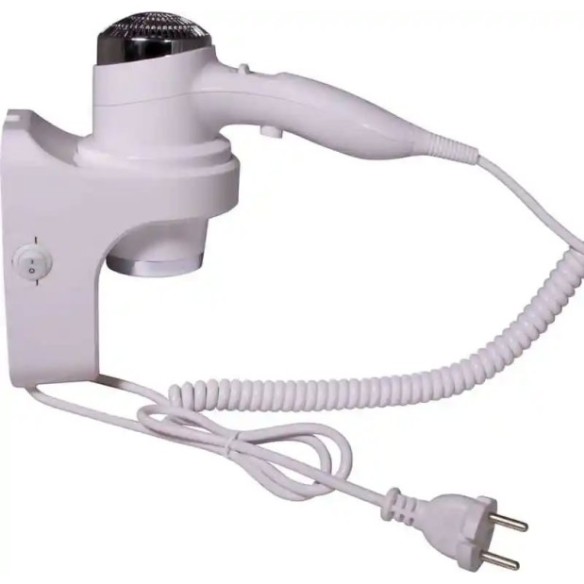 Secador Wind blanco con soporte a pared y enchufe