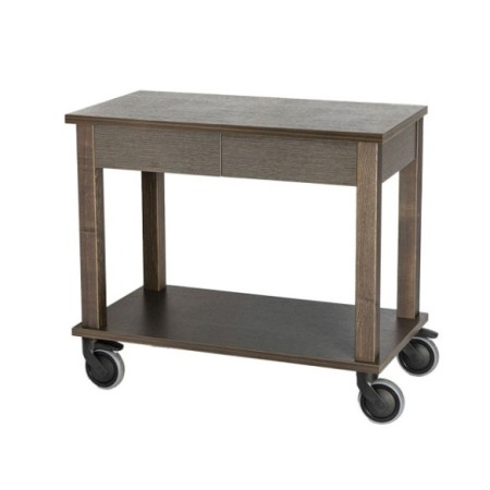 Carro de servicio de roble con cajón.