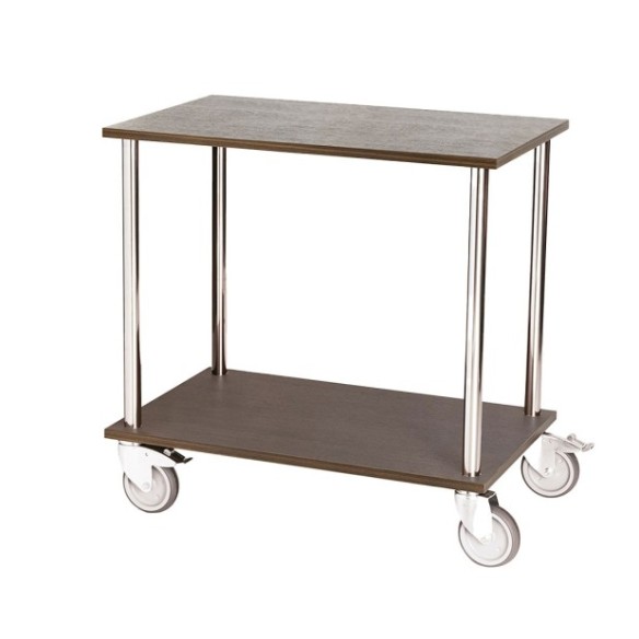 Carro de servicio de roble y patas metálicas.