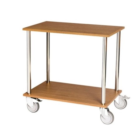 Carro de servicio de roble claro y patas metálicas.