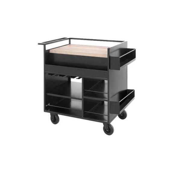 Carro de licor con encimera de madera.