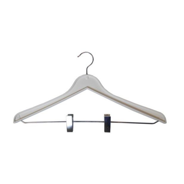 Percha blanca maciza con muescas y barra de  38 cms