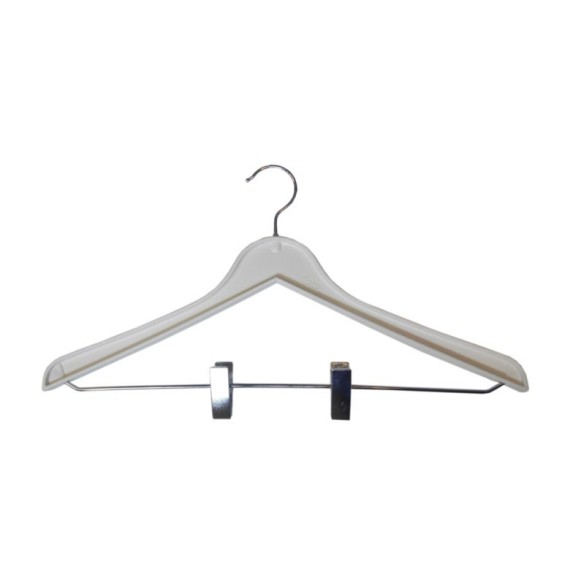 Percha blanca maciza con muescas y barra de  38 cms