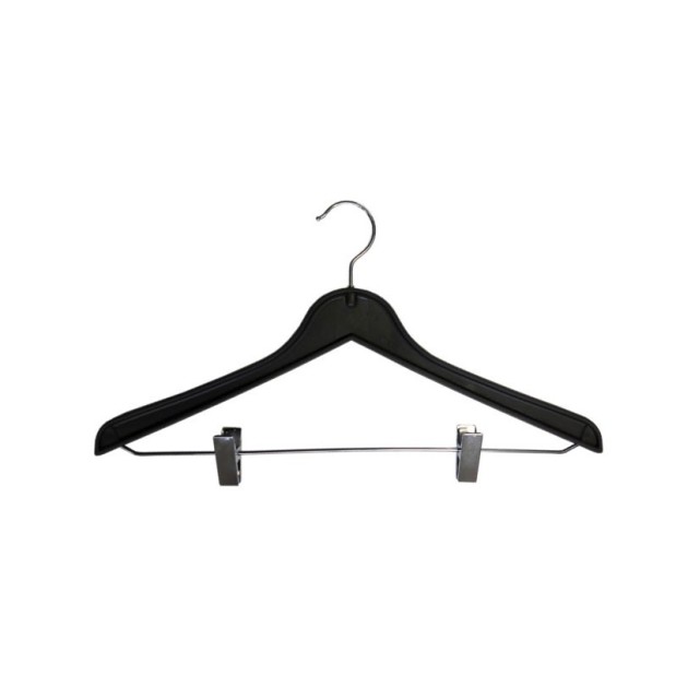 Percha negra maciza con muescas y barra de 38 cms.