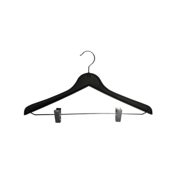 Percha negra maciza con muescas y barra de 38 cms.