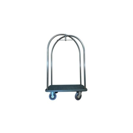 Carro maletero con plataforma cubierta con moqueta y barra perchera.