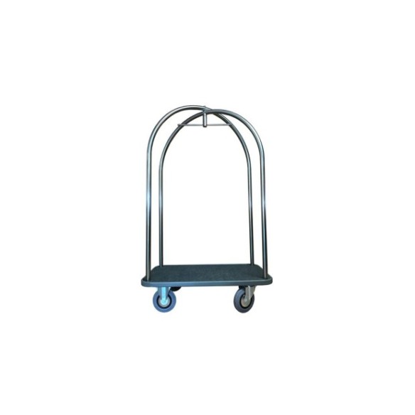 Carro maletero con plataforma cubierta con moqueta y barra perchera.