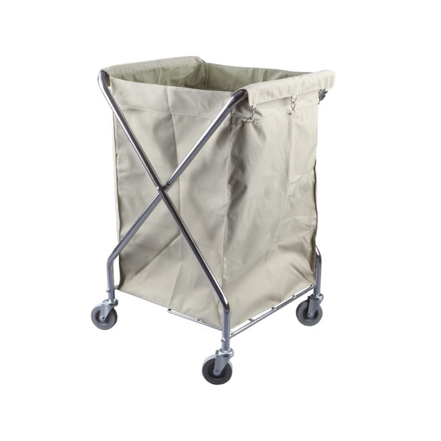 Carro de lavandería con estructura de tubo metálica.