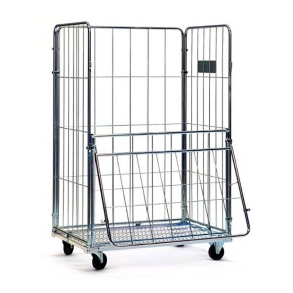 Carro multiusos con puerta y 4 ruedas giratorias.