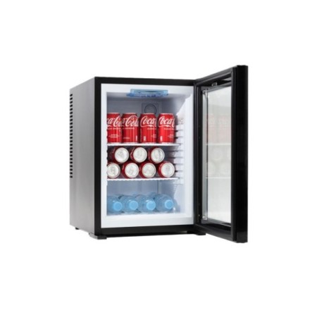 Minibar negro con puerta de cristal con capacidad de 37L. 2