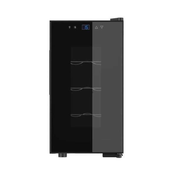 Minibar negro con capacidad para 8 botellas.