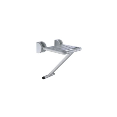 Asiento de ducha plegable con pata a suelo acabado blanco.