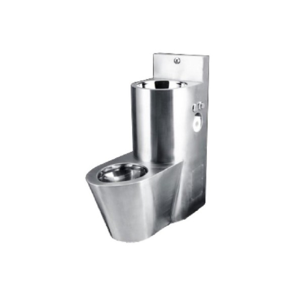 Conjunto de lavabo e inodoro de acero inoxidable acabado satinado.