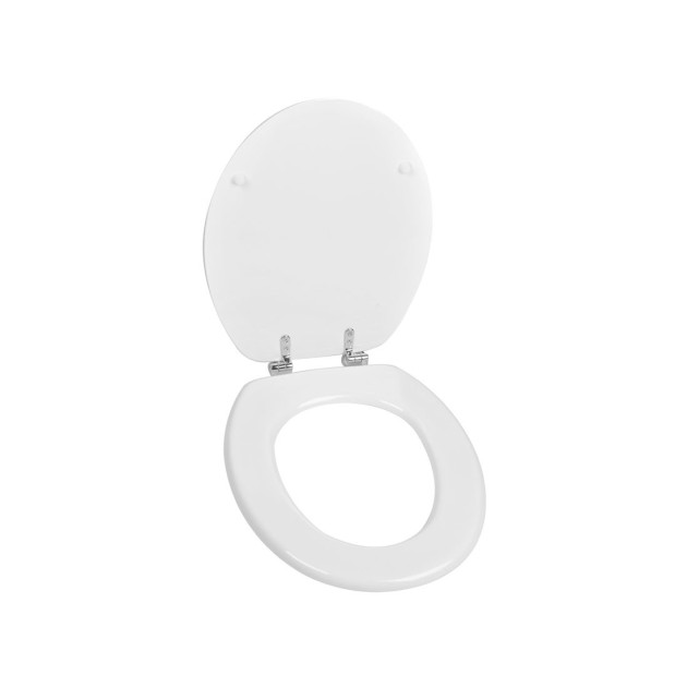 Recambio de tapa de madera prensada con bisagras metálicas cromadas con aro cerrado.