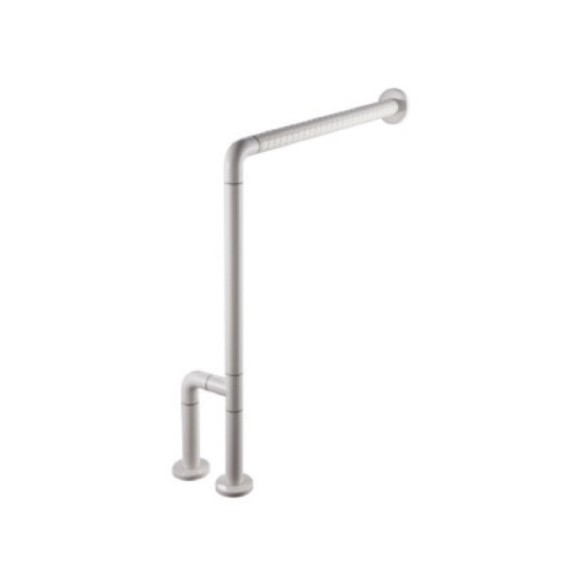 Barra de nylon con ángulo pared-suelo fabricada en aluminio y acabado de nylon blanco.