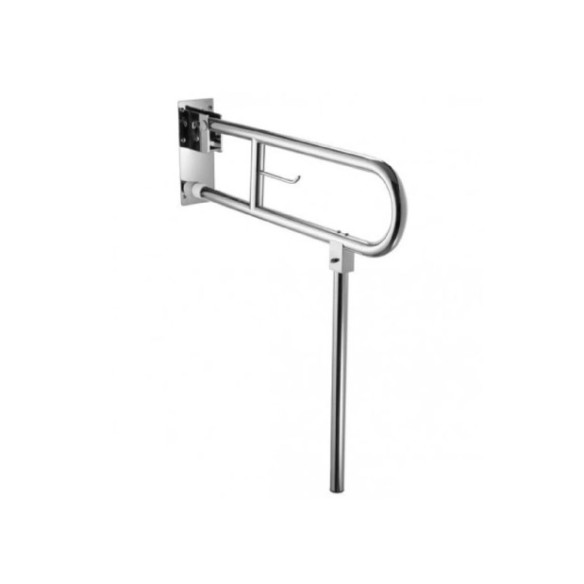 Barra abatible con pata retráctil de acero inoxidable con acabado brillante.