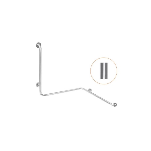 Barra en ángulo 3 brazos de acero inoxidable con acabado brillante.