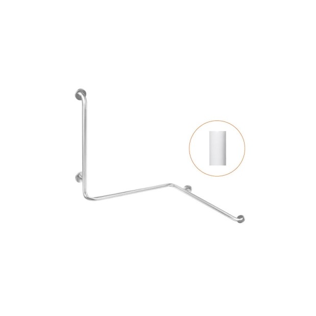 Barra en ángulo 3 brazos de acero inoxidable con acabado epoxi blanco.