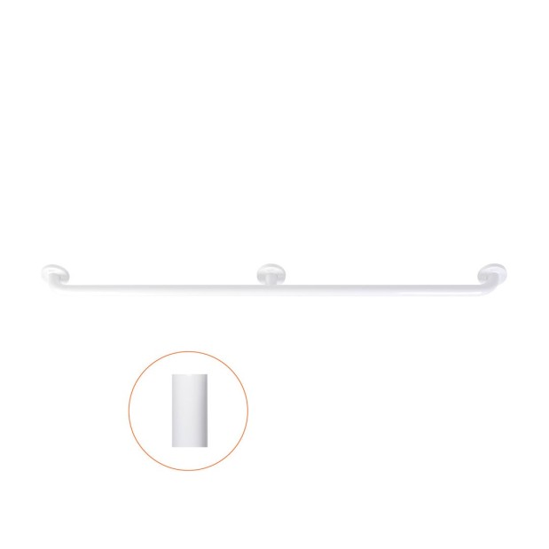 Barra de 1200 mm de longitud con tres puntos de apoyo y acabado nylon blanco.