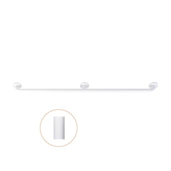 Barra de 1200 mm de longitud con tres puntos de apoyo y acabado nylon blanco.