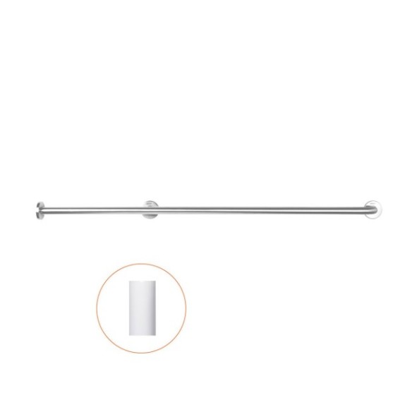Barra de 1400 mm de longitud con tres puntos de apoyo y acabado nylon blanco.