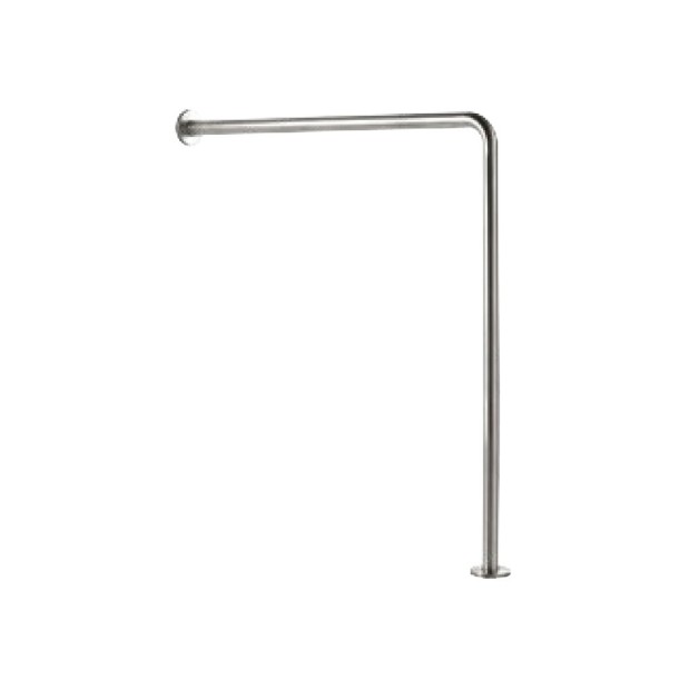 Barra en ángulo pared-suelo con dos anclajes sin empotrar en acabado satinado.